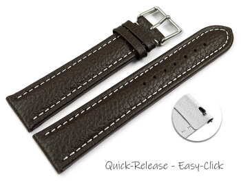 XL Quick release Watch Strap Genuine grained leather dark brown white stitching 18mm 20mm 22mm 24mm