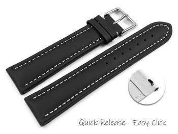 XL Quick release Watch Strap Genuine leather Smooth black...
