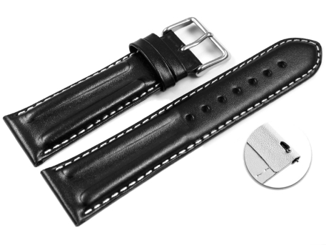 Quick release Watch Strap Genuine leather smooth black...