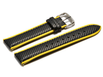 Watch strap Casio for Casio WVQ-550LE,Leather,black w. yellow border