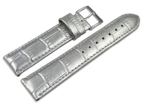 Watch strap - genuine leather - croco print - silver