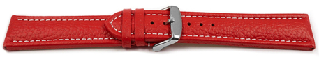 Watch strap - Genuine grained leather red with white stitching 18mm 20mm 22mm 24mm 26mm 28mm