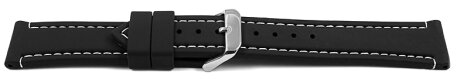 Black Silicone Watch Strap with White Stitching 18mm 20mm 22mm 24mm