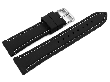 Black Silicone Watch Strap with White Stitching 18mm 20mm...