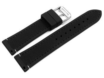 Black Silicone Watch Strap with White Stitching 18mm 20mm 22mm 24mm