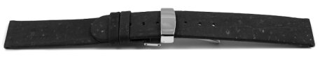 Vegan Cork Foldover Clasp Black Watch Strap 12mm 14mm 16mm 18mm 20mm 22mm