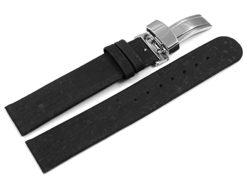 Vegan Cork Foldover Clasp Black Watch Strap 12mm 14mm 16mm 18mm 20mm 22mm