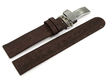 Vegan Cork Foldover Clasp Dark Brown Watch Strap 12mm 14mm 16mm 18mm 20mm 22mm