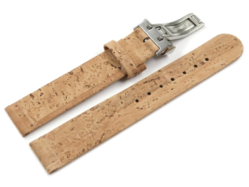 Vegan Cork Foldover Clasp Nature Watch Strap 20mm Steel