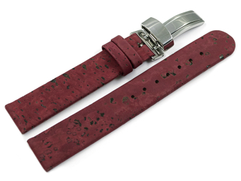 Vegan Cork Foldover Clasp Bordeaux Watch Strap 20mm Steel