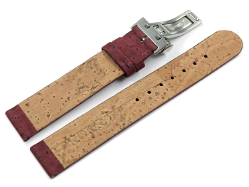 Vegan Cork Foldover Clasp Bordeaux Watch Strap 20mm Steel