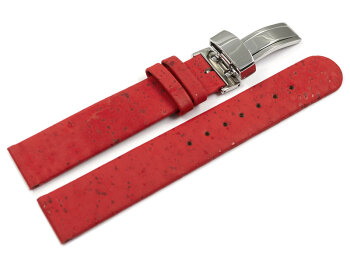Vegan Cork Foldover Clasp Red Watch Strap 12mm 14mm 16mm 18mm 20mm 22mm