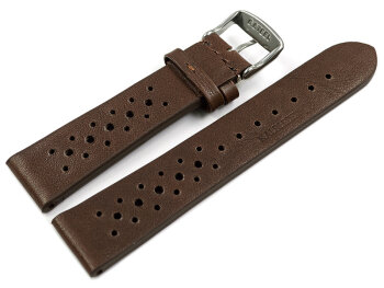 Breathable Perforated Dark Brown Leather Watch Strap 20mm Steel