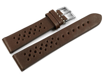 Breathable Perforated Dark Brown Leather Watch Strap 22mm Steel