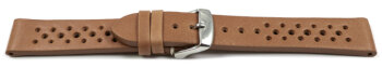 Breathable Perforated Light Brown Leather Watch Strap 18mm Steel