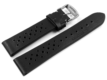 XL Breathable Perforated Black Leather Watch Strap 22mm Steel