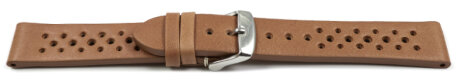 XL Breathable Perforated Light Brown Leather Watch Strap 18mm 20mm 22mm 24mm