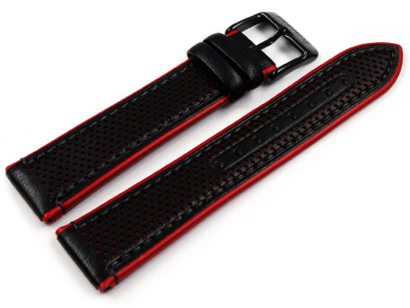 Festina Black Leather Hole patterned Watch Strap with Red...