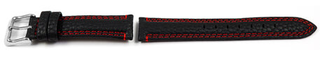 Lotus Black Leather Watch Strap with Red Stitching for 18665