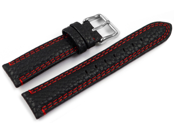 Lotus Black Leather Watch Strap with Red Stitching for 18665