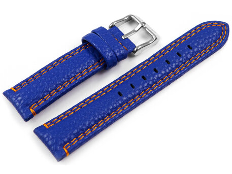 Lotus Blue Leather Watch Strap with Orange Stitching for...