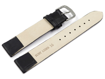 Watch band - genuine leather - croco - for fixed pins - black