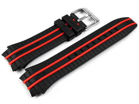 Lotus Black Rubber Watch Strap 18259/3 with Red Stripes