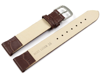 Watch band - genuine leather - croco - for fixed pins - brown