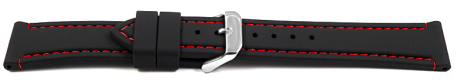 Black Silicone Watch Strap with Red Stitching 18mm 20mm 22mm 24mm