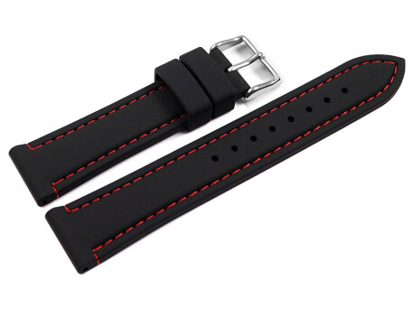 Black Silicone Watch Strap with Red Stitching 18mm 20mm...