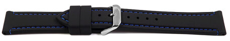 Black Silicone Watch Strap with Blue Stitching 18mm 20mm 22mm 24mm