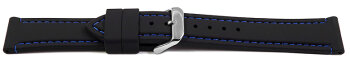 Black Silicone Watch Strap with Blue Stitching 18mm 20mm...