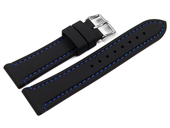 Black Silicone Watch Strap with Blue Stitching 18mm 20mm 22mm 24mm