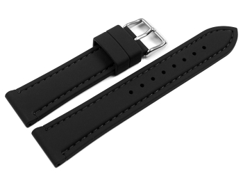 Black Silicone Watch Strap with Black Stitching 18mm 20mm 22mm 24mm