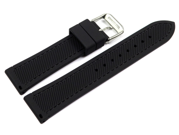 Black Silicone Watch Strap with Black Stitching 18mm 20mm 22mm 24mm