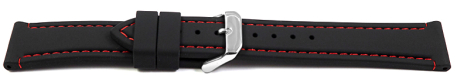 Black Silicone Watch Strap with Red Stitching 20mm Steel