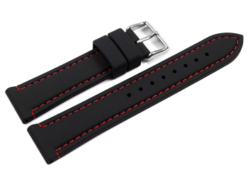 Black Silicone Watch Strap with Red Stitching 20mm Steel