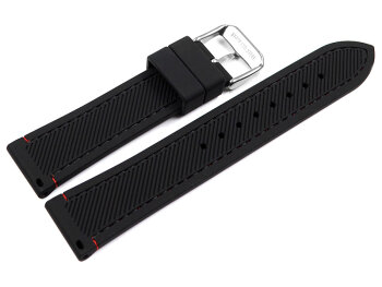 Black Silicone Watch Strap with Red Stitching 20mm Steel