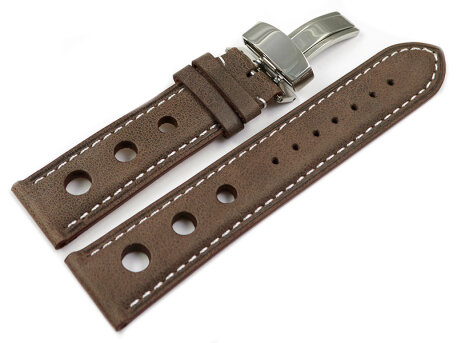 Watch strap Folding Clasp Genuine leather Race dark brown...