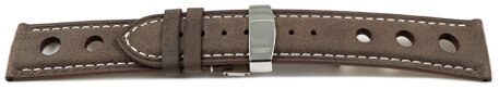 Watch strap Folding Clasp Genuine leather Race dark brown 20mm Steel