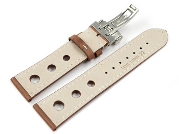 Watch strap Folding Clasp Genuine leather Race light brown 20mm Steel