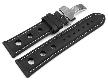 Watch strap Folding Clasp Genuine leather Race black 20mm Steel