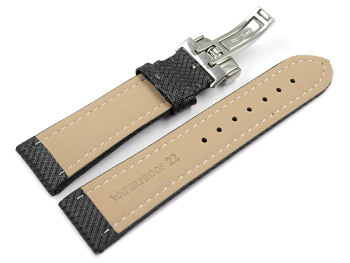 Watch strap padded HighTech textile look dark grey Folding Clasp 18mm 20mm 22mm 24mm