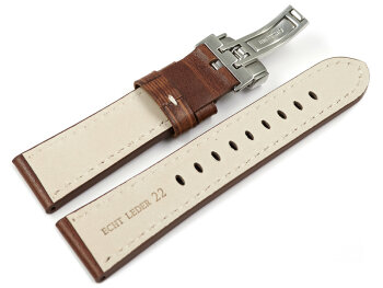 Light Brown Leather Watch Strap Folding Clasp Miami without padding 24mm Steel
