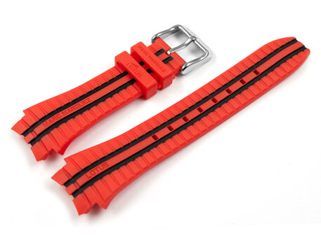 Lotus Orange Red Rubber Watch Strap with Black Stripes...