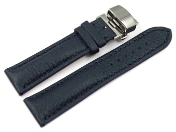 Watch strap Butterfly buckle strong padded Deer Leather dark blue Soft and very flexible 18mm 20mm 22mm 24mm