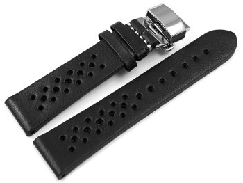 Breathable Perforated Black Leather Watch Strap Butterfly...