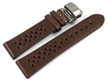 Breathable Perforated Dark Brown Leather Watch Strap Butterfly clasp 18mm 20mm 22mm 24mm