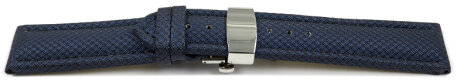 Watch strap padded HighTech textile look blue Butterfly Clasp 18mm Steel