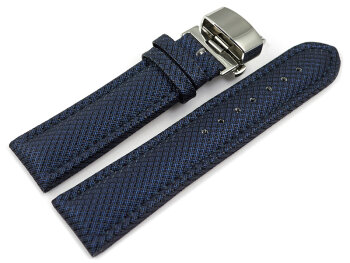 Watch strap padded HighTech textile look blue Butterfly Clasp 18mm Steel